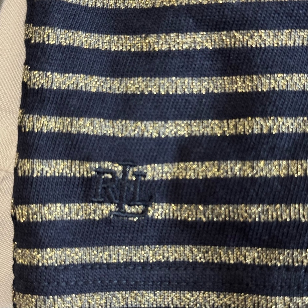 Lauren Ralph Lauren Black Label Navy Metallic Gold Striped Top Size PM/M NWT - Picture 3 of 10